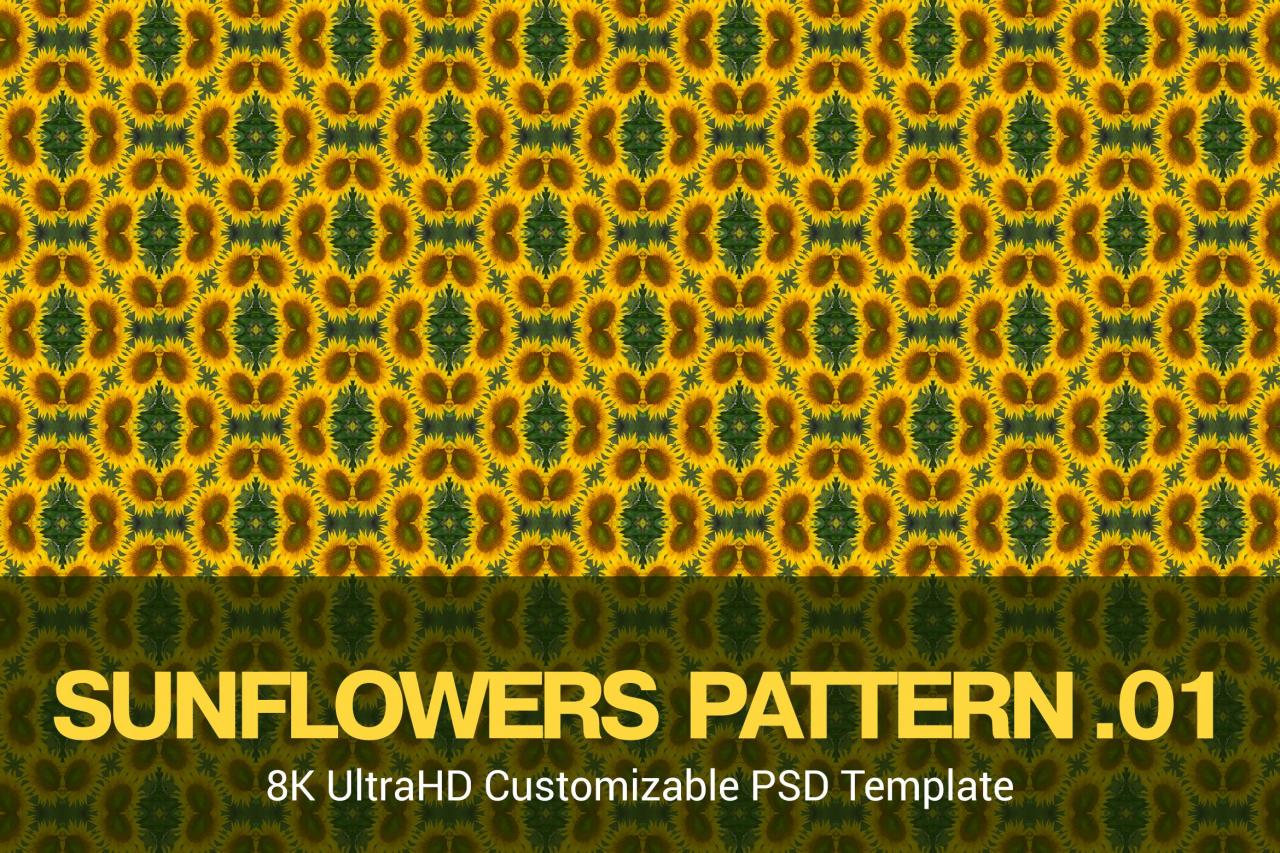 8K超高清无缝向日葵图案背景图素材v01 8K UltraHD Seamless Sunflowers Pattern Background
