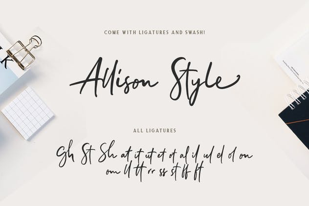 精緻襯線美式自由英文連筆手寫體allisonstyle–fontduo