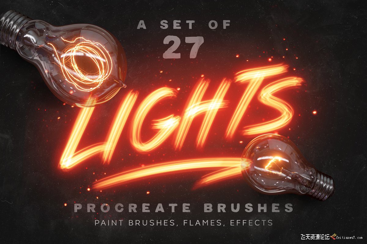 PS笔刷,Procreate APP画笔下载-数字霓虹灯灯光绘画笔刷Procreate笔刷 ps笔刷下载 ,预览图1