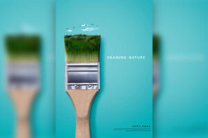 绘画刷子绿色自然环境概念海报设计 (psd)