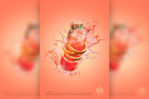 切水果风格夏季冰爽红柚饮品海报设计模板 (psd)