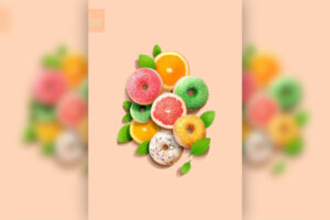 甜甜圈&水果食品创意海报设计模板 (psd)