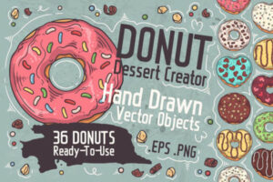 甜甜圈甜食元素收藏插画图案集 (ai,eps,png)