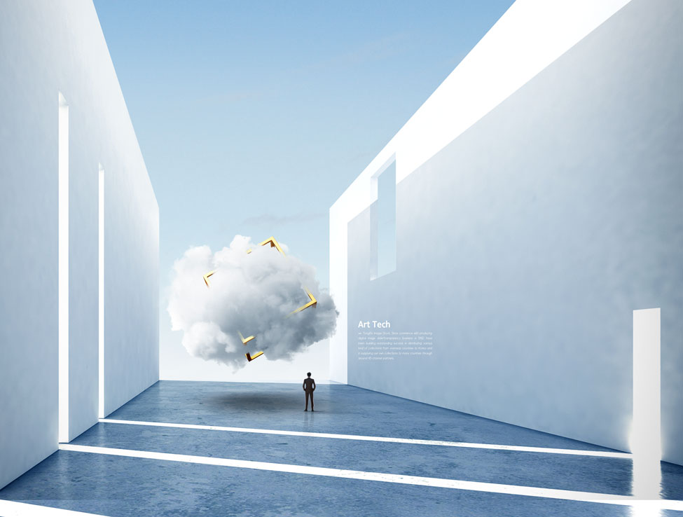 云朵&高墙抽象空间海报背景素材 (psd)