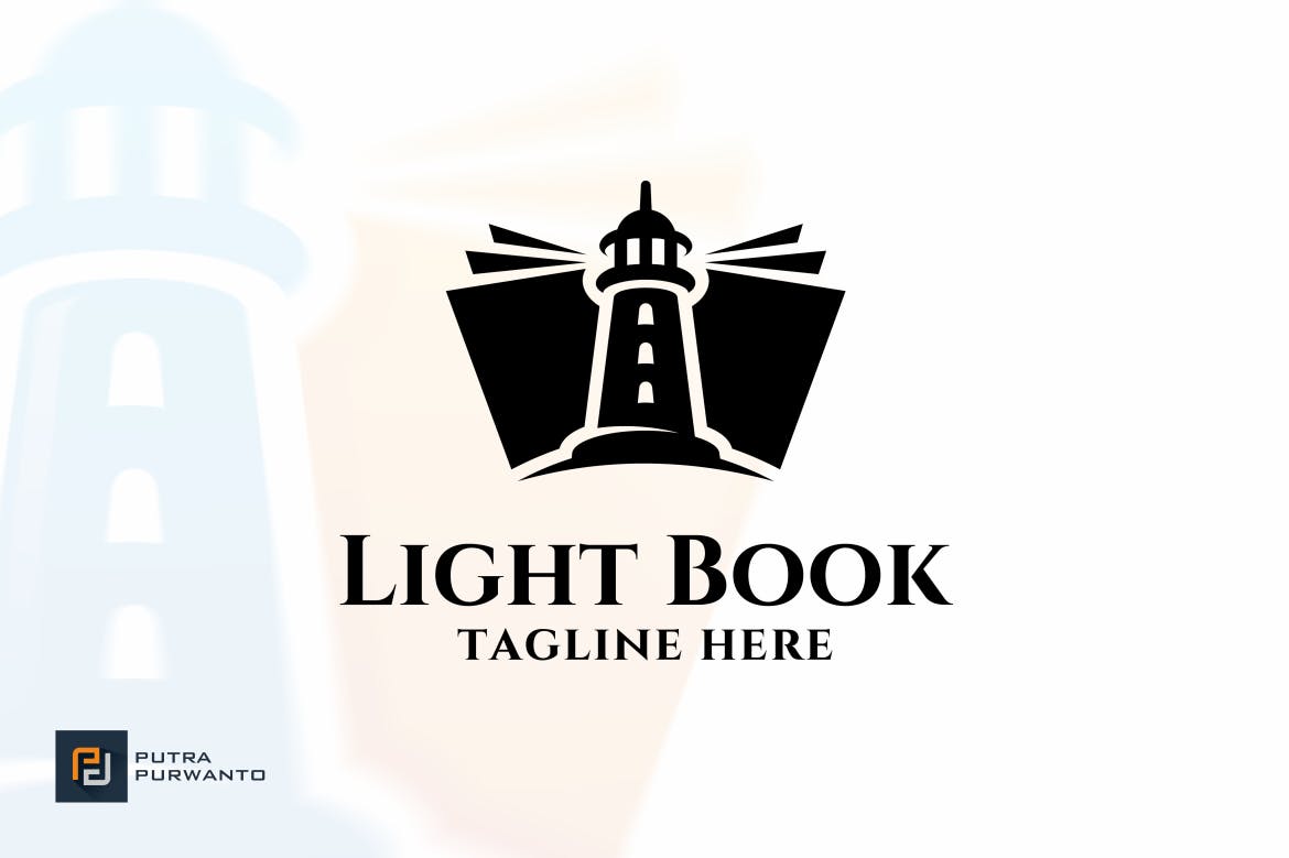 书籍和灯塔结合的高端logo标志设计模板