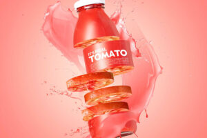 切水果风格番茄果汁饮料海报设计模板 (psd)