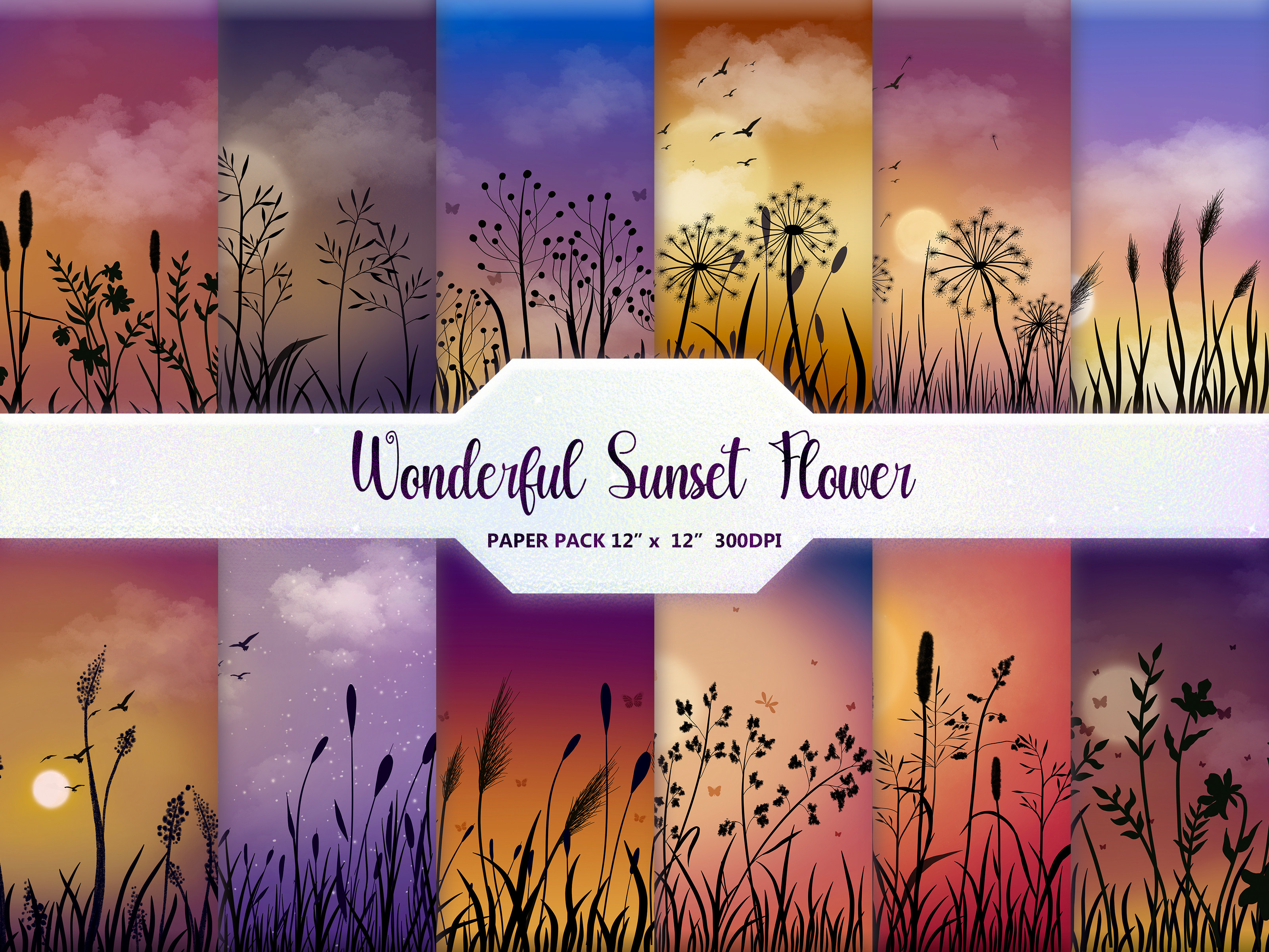 美妙的日落花卉背景Wonderful Sunset Flower Background